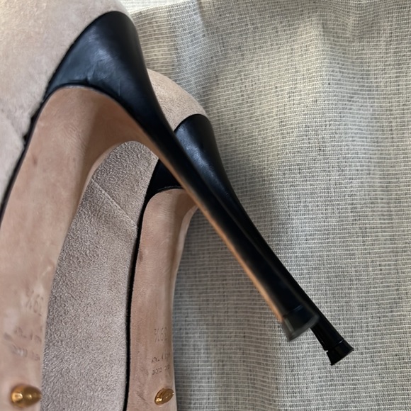 SERGIO ROSSI Natural Suede Black Leather T-strap Pumps Shoes Size 39.5 - Picture 4 of 10